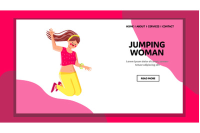 Jumping Woman Celebrate Success Achieve Vector