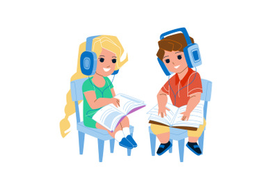 Audio Lesson Listening Children Together Vector