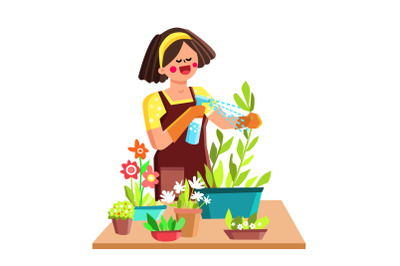 botany woman home garden vector