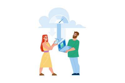 Man And Girl Downloading From Cloud Storage Vector