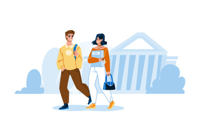 Students Walking In College Campus Together Vector