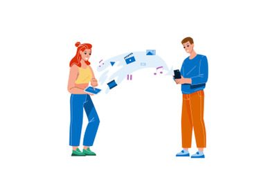 Content Sharing On Smartphone Man And Woman Vector