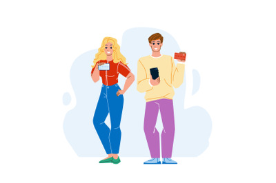 Couple Holding Credit Card For Shopping Vector