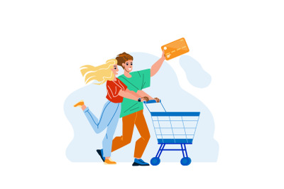 Couple With Credit Card Shopping In Market Vector