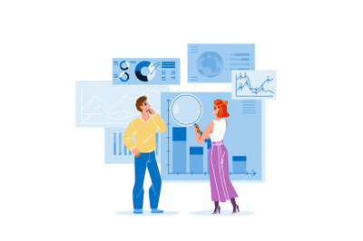 Man And Woman Managers Data Monitoring Vector