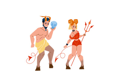 Devil People Man And Woman Stand Together Vector