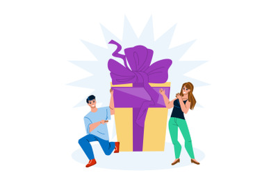 Gift Offer Young Man For Woman On Birthday Vector
