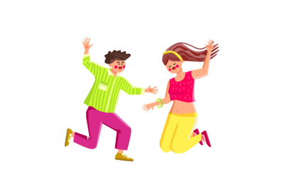 Jumping People Man And Woman Togetherness Vector