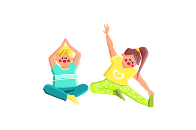Boy And Girl Children Exercising Kid Yoga Vector