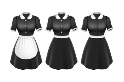 Maid Uniform Elegant Textile Clothes Set Vector