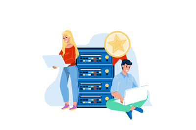 Premium Hosting Using Man And Woman Users Vector
