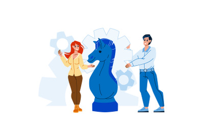 Business Strategy Thinking Man And Woman Vector