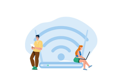 Man And Woman Wireless Connection To Wi-fi Vector