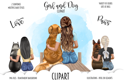 Best Friends Girl With Dog Clipart - Dog Lover Fashion Illustration