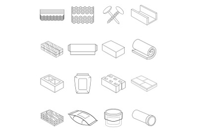 Building material icon set outline