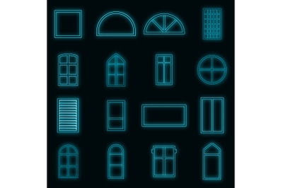 Window design types icons set vector neon