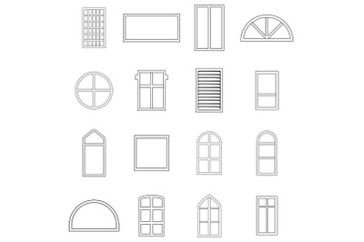 Window design types icon set outline