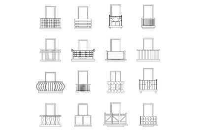 Balcony window forms icon set outline