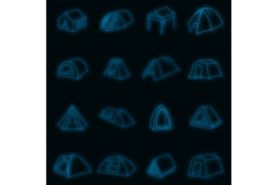 Tent forms icons set vector neon