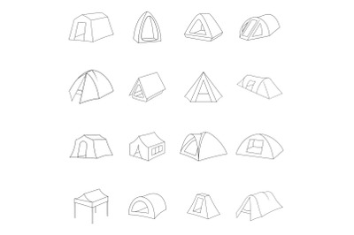 Tent forms icon set outline