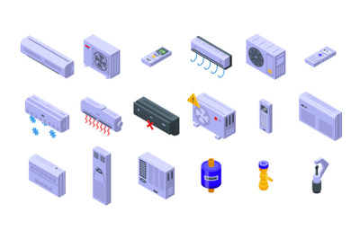 Repair air conditioner icons set isometric vector. Install heat