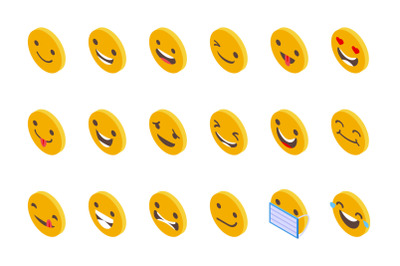 Smiling faces icons set isometric vector. Happy face