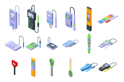 Ph meter icons set isometric vector. Acid chemical