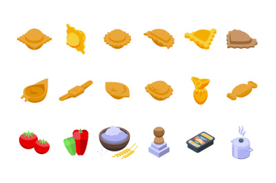 Ravioli icons set isometric vector. Flour food