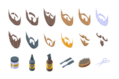 Beard icons set isometric vector. Old man