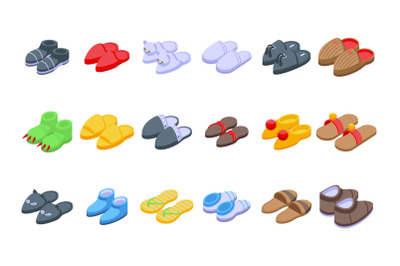 Home slippers icons set isometric vector. Foot accessory