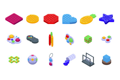 Antistress toy icons set isometric vector. Simple dimple