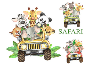 Printable Safari Animals in Jeep. Jungle Animals kids print.