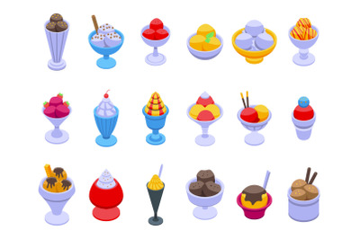 Gelato bowl icons set isometric vector. Ice cream