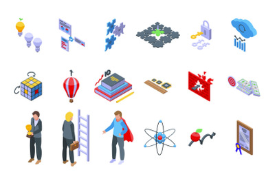 Insight icons set isometric vector. Brainstorm generation