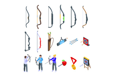 Archery competition icons set isometric vector. Archery target