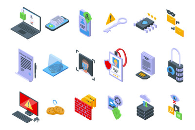 Privacy Policy icons set isometric vector. Gdpr safety