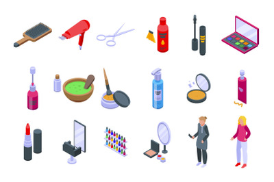 Beauty parlor icons set isometric vector. Makeup artist