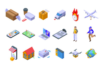 Fast shipping icons set isometric vector. Business car