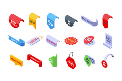 New price icons set isometric vector. Sale discount