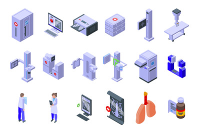 Fluorography icons set isometric vector. Man lung