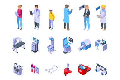 Medical examination icons set isometric vector. Health check