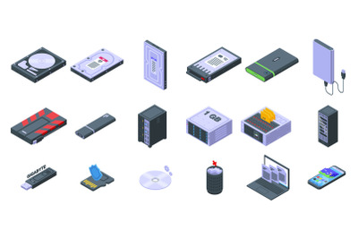 Gigabyte icons set isometric vector. Big data