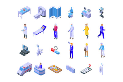 Hospitalization icons set isometric vector. Medical health