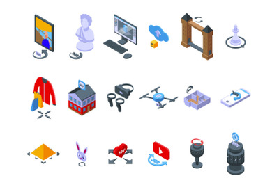 Virtual tour icons set isometric vector. Video arrow