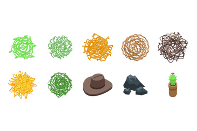 Tumbleweed icons set isometric vector. Western dead