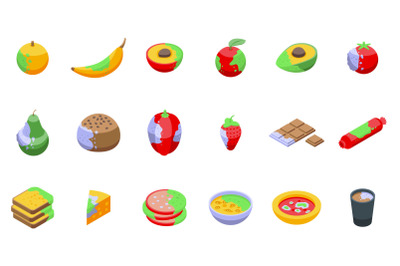 Food contamination icons set isometric vector. Spoiled rotten