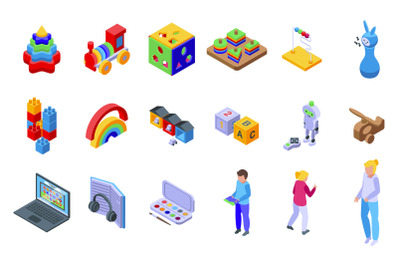 Early educations icons set isometric vector. Baby learn