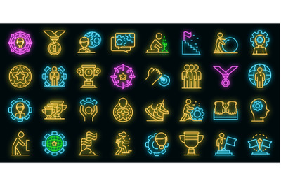 Effort icons set vector neon