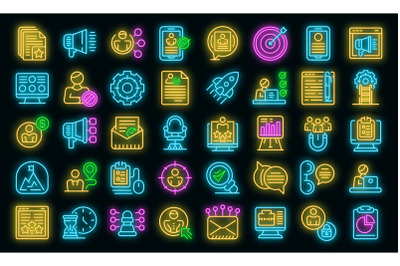 Online recruitment icons set vector neon