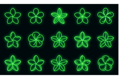 Plumeria icons set vector neon